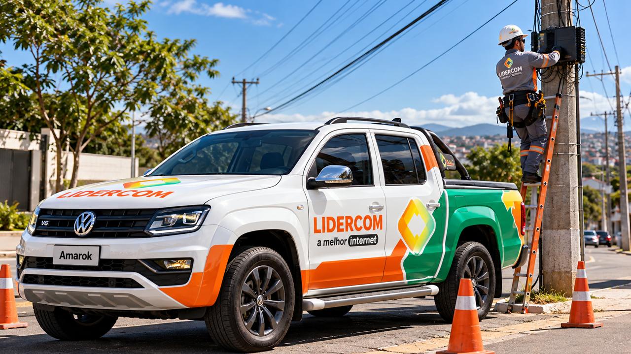 Amarok plotada Lidercom e técnico em campo — imagem ilustrativa